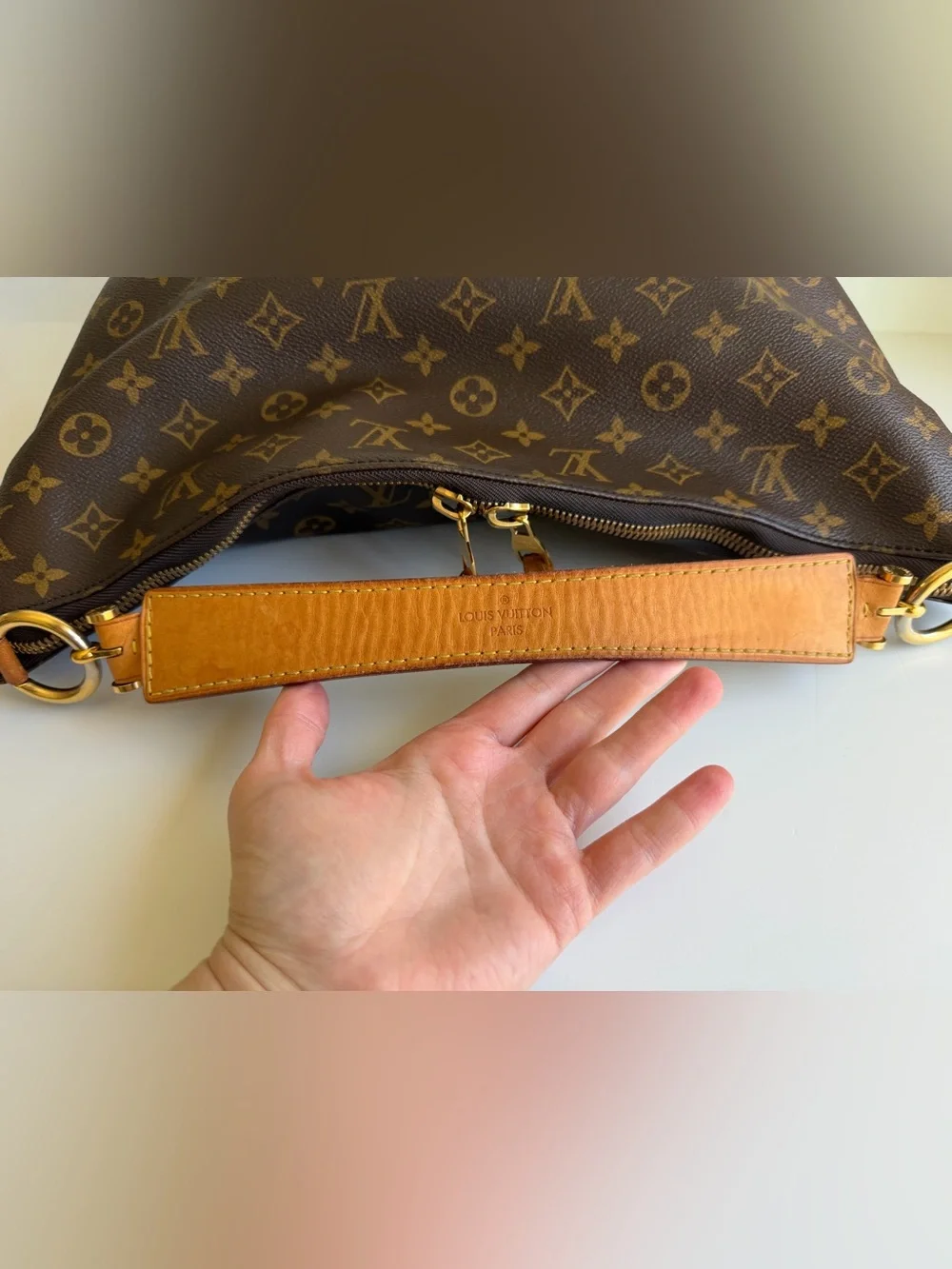 Authentic Louis Vuitton Sully MM Monogram Canvas & Leather Shoulder Handbag